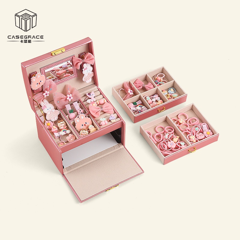 Casegrace Hộp Đựng Trang Sức Bằng Da Hai Ngăn Kéo Trưng Bày Cho Bé Gái