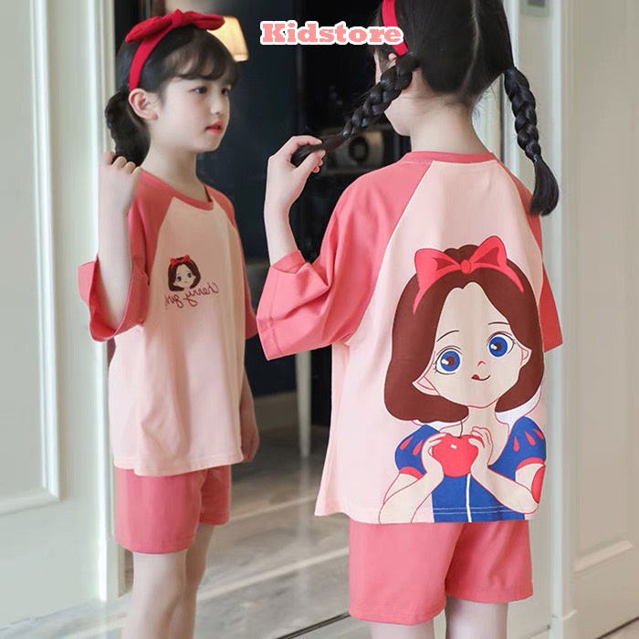 Bộ Cộc Tay Cotton Cao Cấp 2021 Cho Bé Gái Mùa Hè Hoạ Tiết Hoạt Hình Kidstore | Size 10-35kg