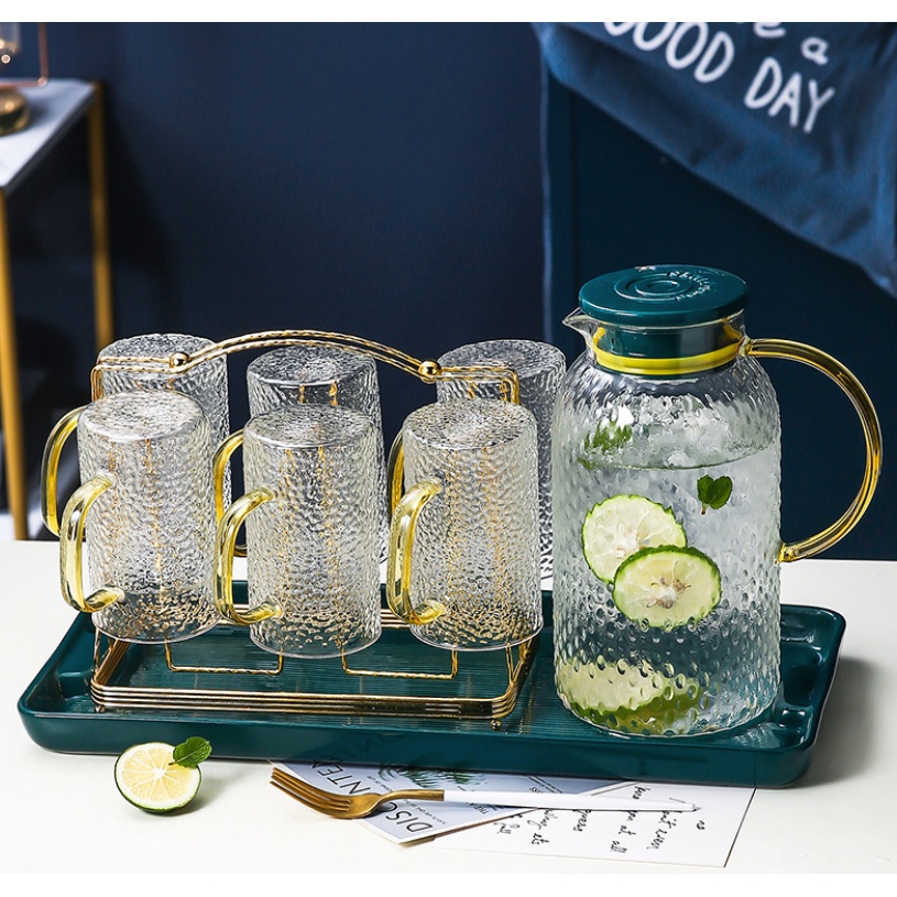 Bộ Cốc Thủy Tinh Cao Cấp. Cốc thủy tinh viền vàng vân họa tiết mặt trời.