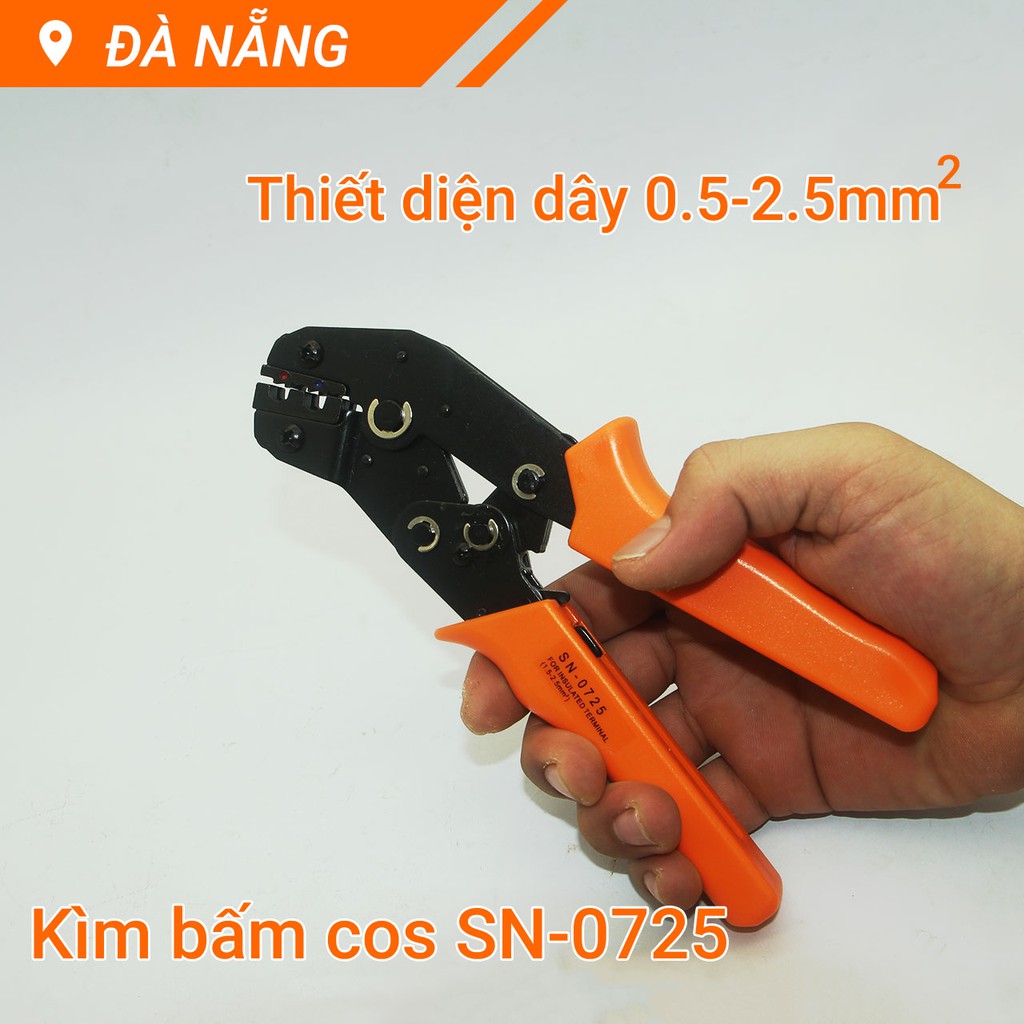 Kìm bấm cos tròn phủ nhựa đầu 0725 cho dây Φ 0.6-1.6mm hay 0.5-2.5 mm² 22-14 AWG