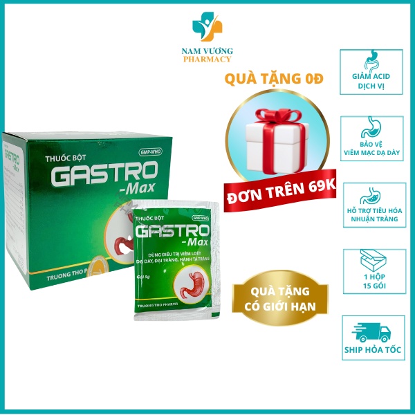 Gói Bột Gastromax - Hỗ Trợ Tiêu Hóa, nhuận tràng Chống trào ngược dạ dày, bảo vệ niêm mạc - Hộp15 gói *5g