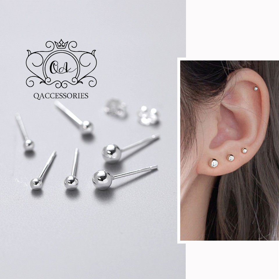 Bông tai nụ bạc tròn khuyên nam nữ bi trơn tối giản S925 BASIC Silver Earrings QA SILVER EA170508