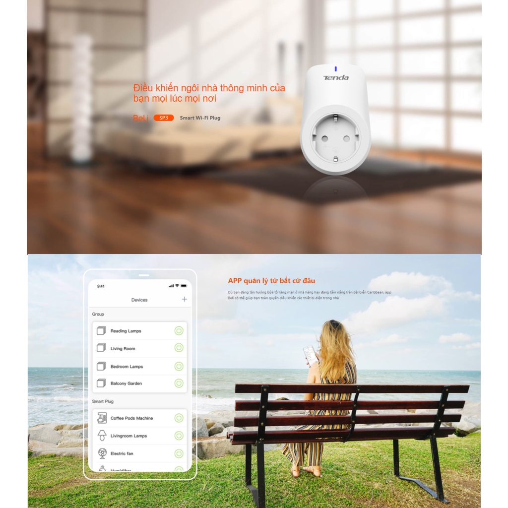 [Chính Hãng] Ổ Cắm Điện Wifi Thông Minh Tenda SP3 Thích Hơp Hỗ Trợ Giọng Nói, Điều Khiển Từ Xa Bằng Apps