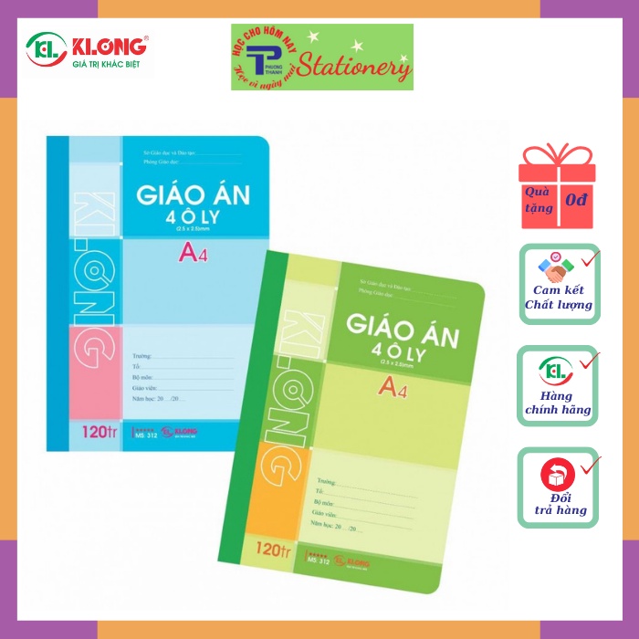 Sổ giáo án Klong 4 ô ly , 5 ô ly A4 120tr, 200tr; MS: 312T4, 314T4, 312T5, 314T5