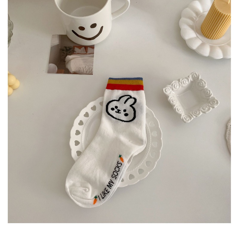 Vớ Thể Thao In Họa Tiết Thỏ Cầu Vồng Dễ Thương Phong Cách Hàn Quốc Cho Nữ