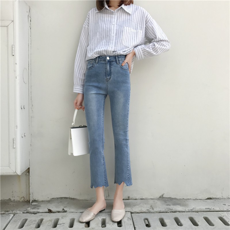 Quần bò loe gấu cắt răng cưa BA0067