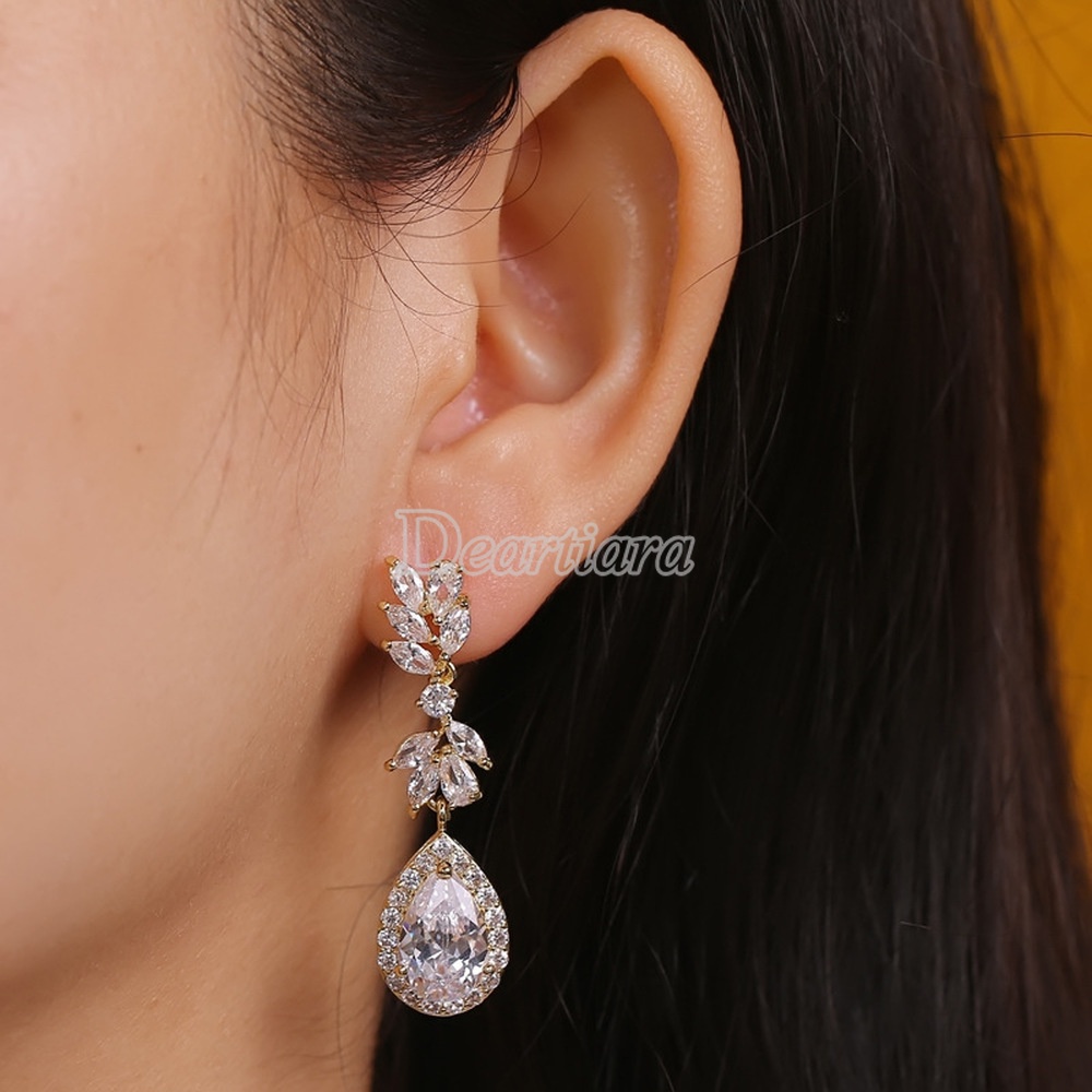 Bông tai đính đá Zircon sang trọng cho cô dâu