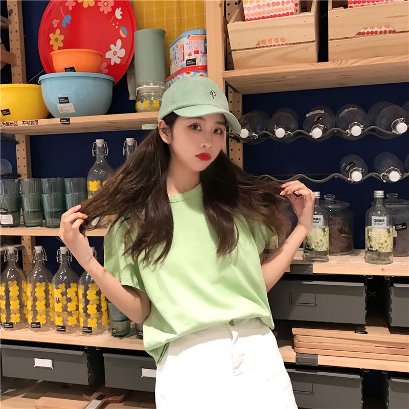 Áo Thun Tay Ngắn Màu Sắc Đơn Giản Cho Nữ