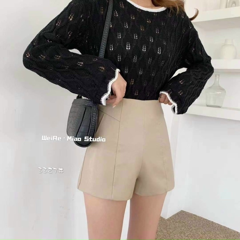 Quần short da trơn cạp cao quảng châu ms9918