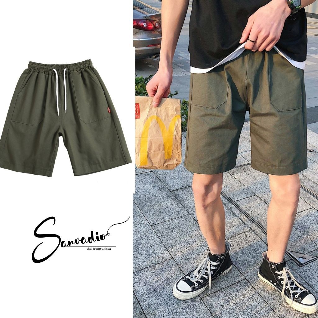 Quần SHORT TRƠN kaki unisex Sanvadio thể thao basic nam nữ oversize phong cách đường phố Hàn Quốc Ulzzang