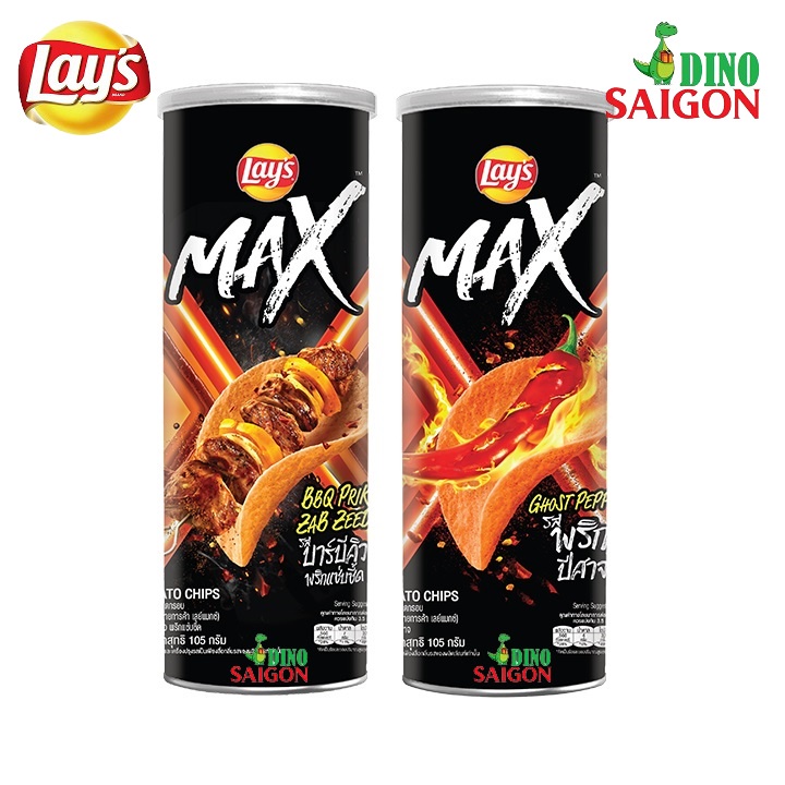 Combo 2 Hộp Bánh snack Khoai tây miếng Lay's Max Thái 105g Mix 2 Vị Sườn cay nướng BBQ và Ớt cay bùng nổ