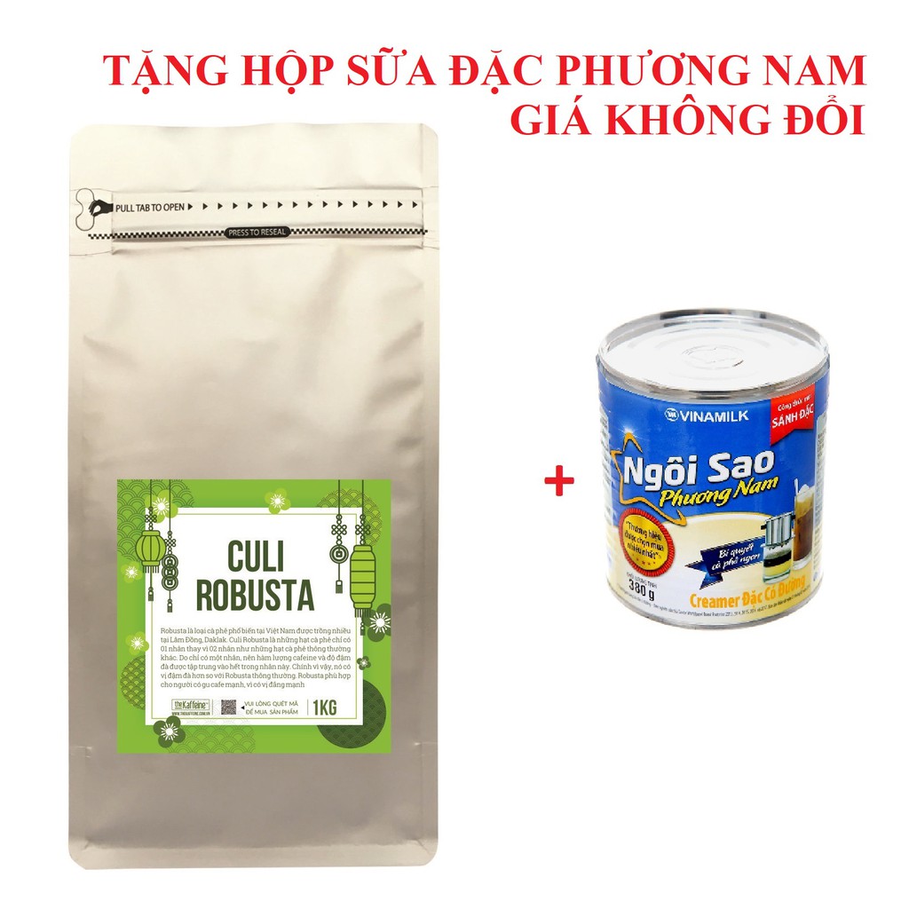 1KG Cà phê Culi Robusta Rang Xay Nguyên Chất - Tặng hộp sữa đặc PN