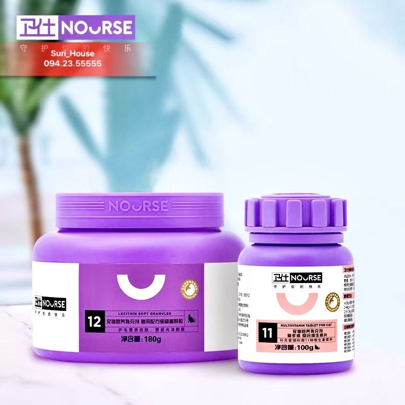 Combo Vitamin và Dưỡng lông Nourse 11+12 giúp mèo phát triển toàn diện và ngăn ngừa rụng lông