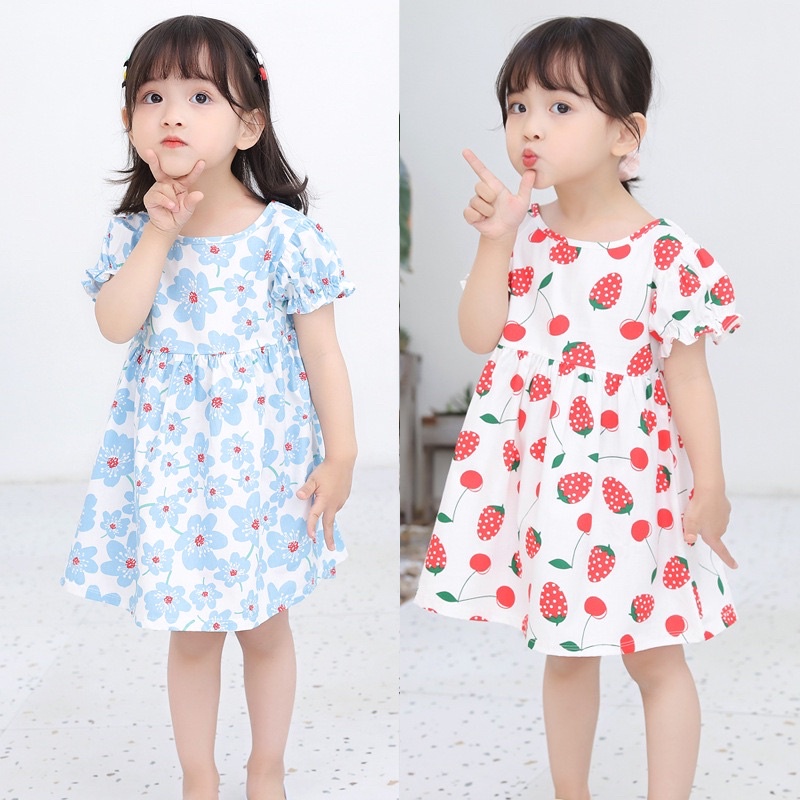 Váy hoa cho bé gái 10-22kg tay bồng đáng yêu, vải kaki mềm xinh xắn, hàng Quảng Châu cao cấp