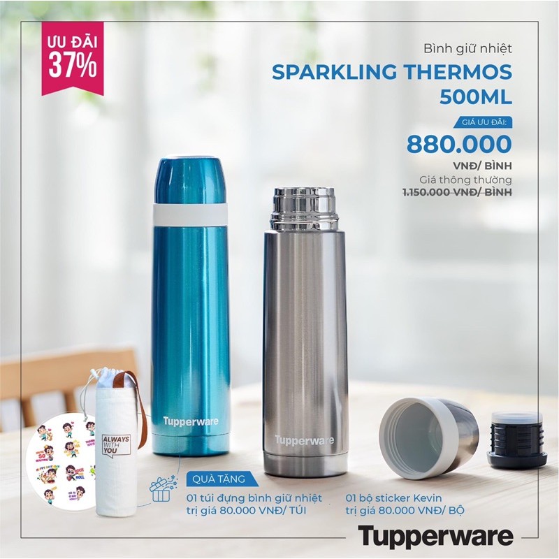 Tupperware Bình giữ nhiệt Thermos Sparkling 500ml(tặng kèm túi vải)