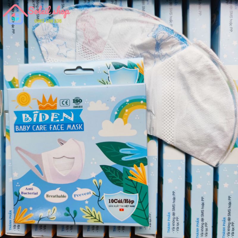 Khẩu trang cho bé 3D mask, khẩu trang em bé BIDEN ( hộp 10 chiếc ) thiết kế 3D ôm vừa vặn, an toàn cho bé - Soleil shop