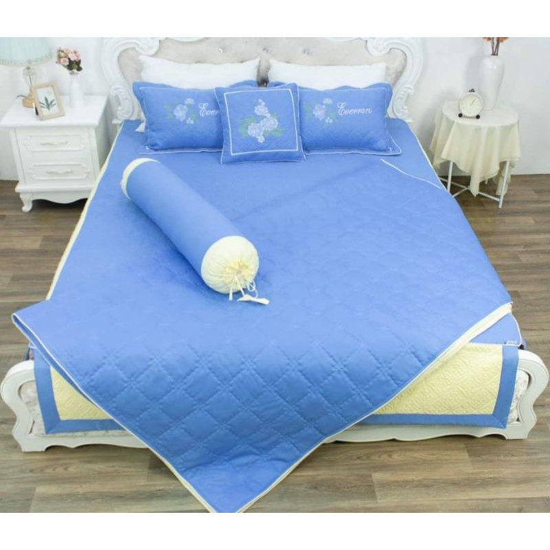 🎀Bộ chăn ga 5 món trần bông satin thêu hoa 🌺