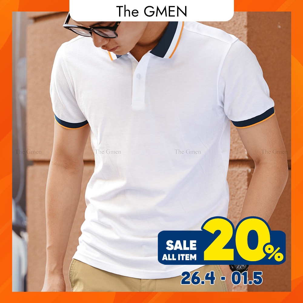 Áo Polo nam The GMEN Pique Polo Shirt họa tiết kẻ viền cổ, co giãn, thấm hút mồ hôi
