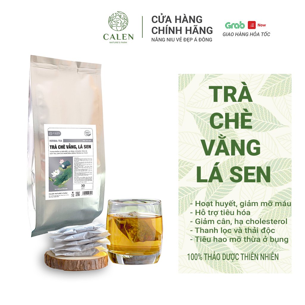 Trà chè vằng lá sen, giảm cân dưỡng nhan, giảm mỡ máu, đẹp da thon dáng giảm béo Calen Nature Farm bịch 30 gói