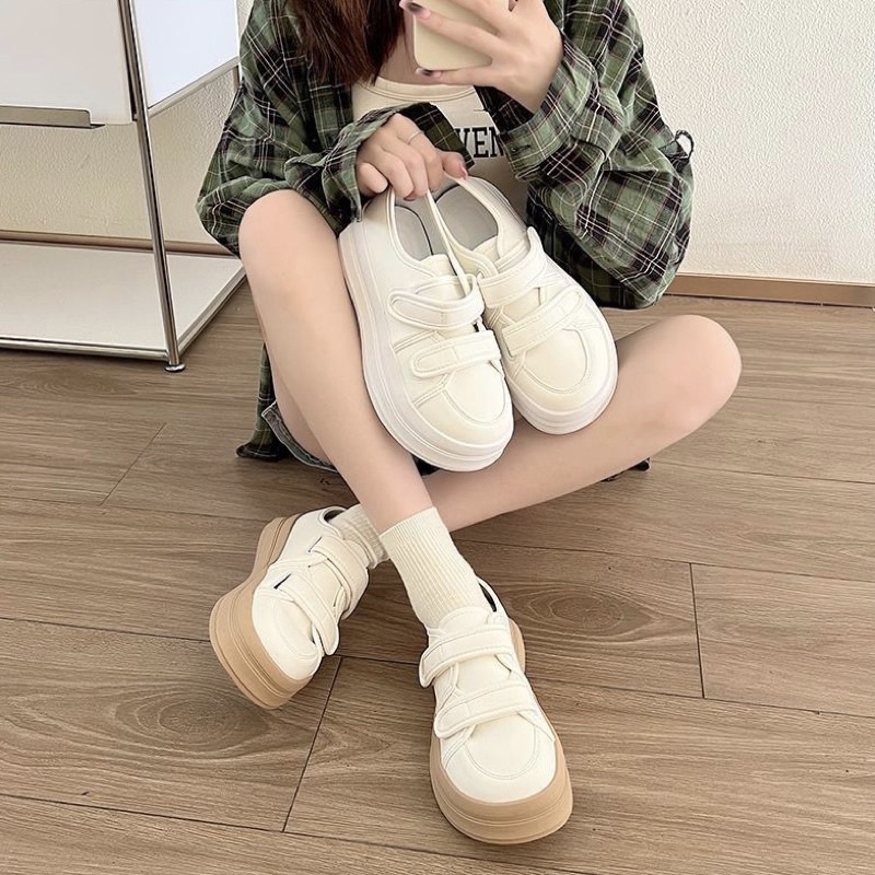 Giày da sneaker quai dán đế bánh mì thể thao ulzzang trắng đi học đi chơi style hàn quốc