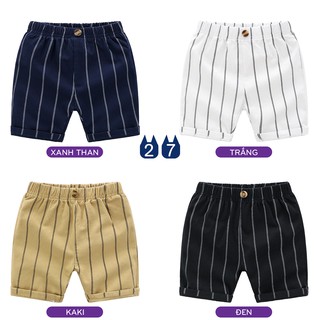 Quần short bé trai WELLKIDS quần đùi họa tiết kẻ sọc chất cotton hàng xuất Âu Mỹ