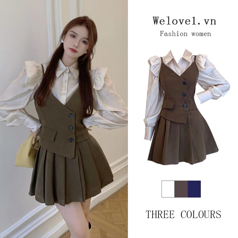 Set Áo Sơ Mi Và Chân Váy Xếp Ly Thời Trang Mùa Thu Chất Lượng Cao