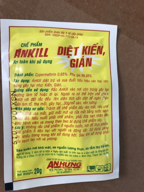 Chế phẩm diệt kiến gián ANKILL (20g/1 gói)