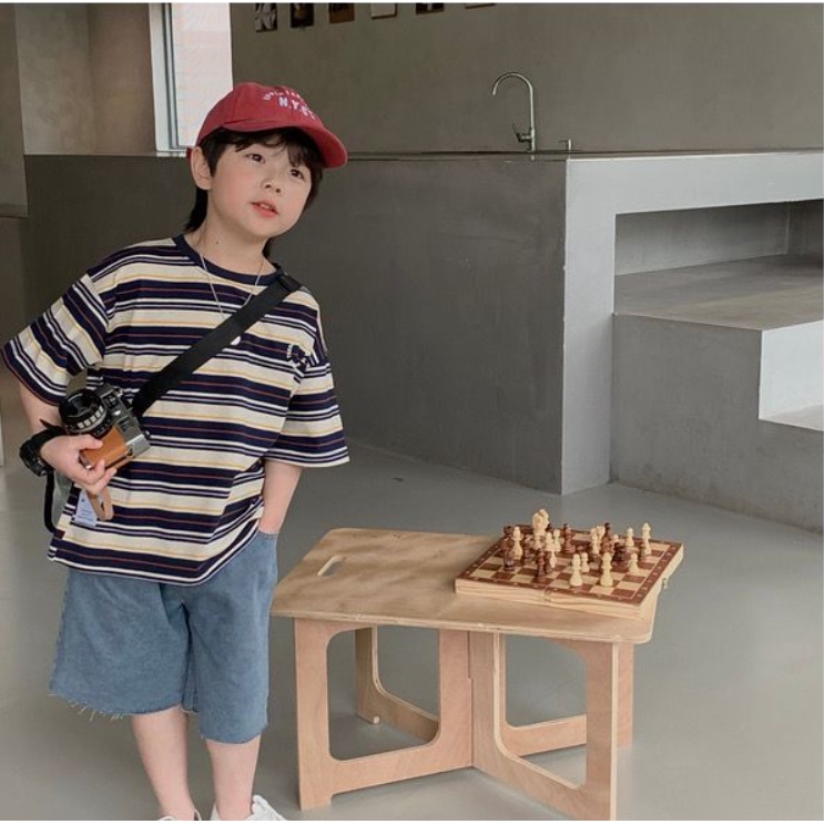 Áo thun cotton sọc đen phong cách Hàn Quốc cho bé A916