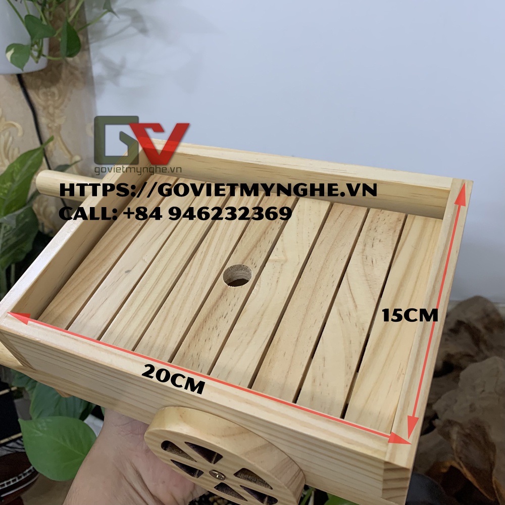 Khay gỗ trang trí món ăn hình xe kéo bò trang trí sushi sashimi BBQ - Khay gỗ decor món ăn độc đáo - Dài 30cm - Gỗ thông