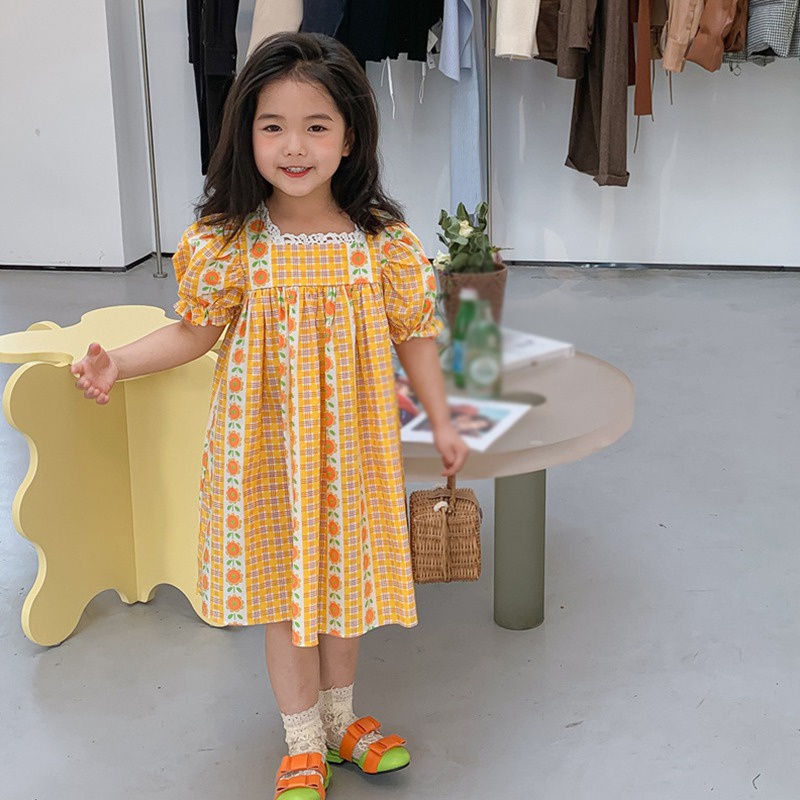Đầm Công Chúa Tay Phồng In Họa Tiết Hoa Dễ Thương Phong Cách Hàn Quốc Thời Trang Mùa Hè Cho Bé Gái 3-8 Tuổi