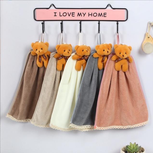 Khăn Lau Tay Nhà Bếp, Khăn Lau Bát Treo Nhà Bếp Gấu Teddy, Hình Nơ Đáng Yêu 36 x 30x 5cm - LAI'S STORE