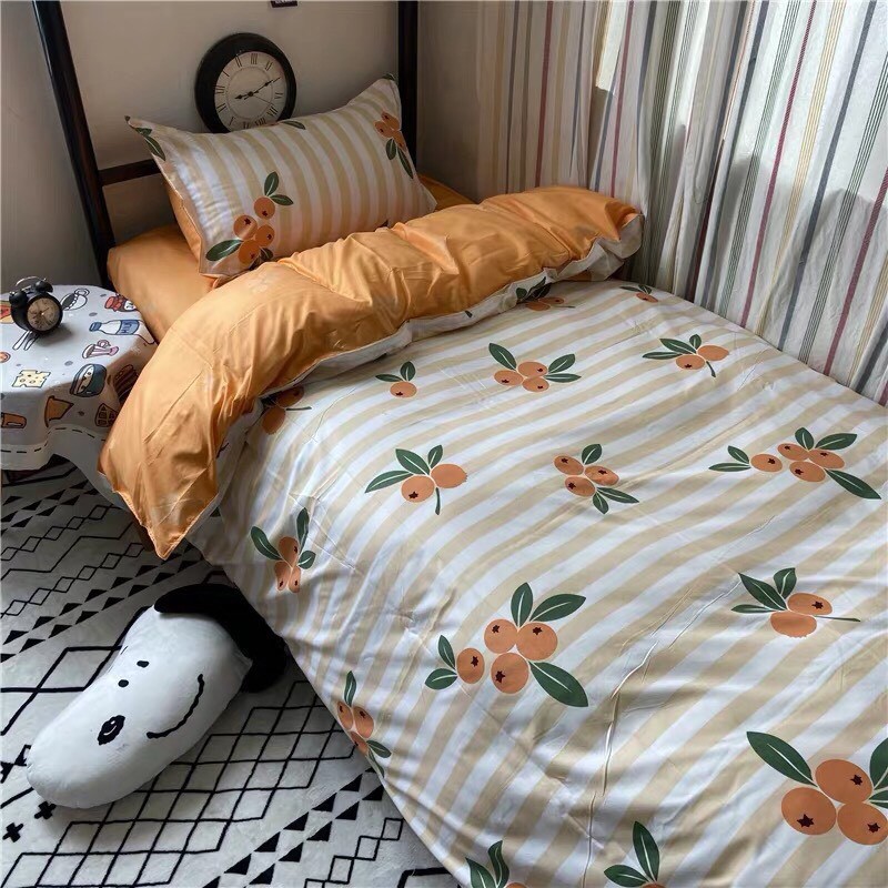 Bộ chăn ga gối,Cotton poly mẫu QUẢ SIM đủ size miễn phí bo chun Emmibedding