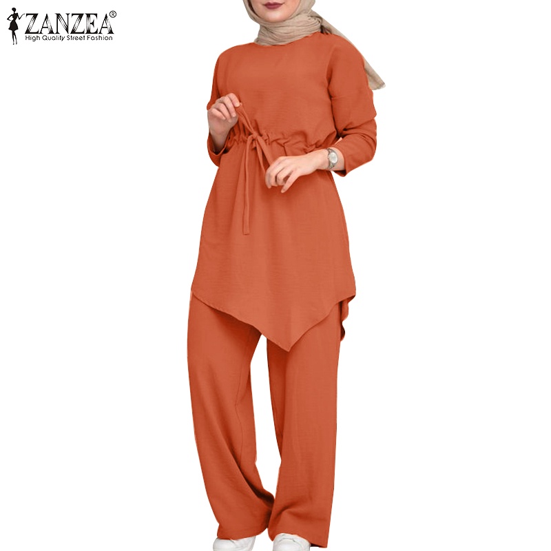 Zanzea Set Đồ Hồi Giáo Gồm Áo Tay Dài Và Quần Dài Lưng Thun Có Túi Dành Cho Nữ