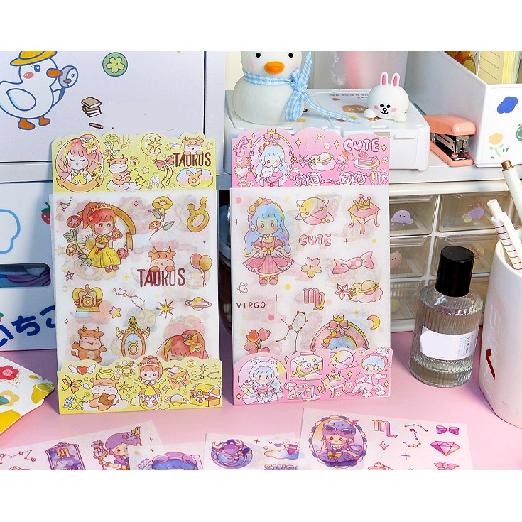 Sticker Set 4 Tấm Chủ Đề 12 Cung Hoàng Đạo Trang Trí Sổ Tay, Hộp Quà Cute