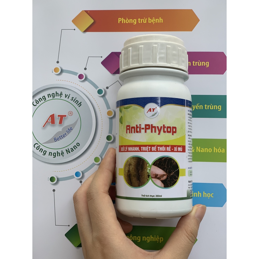 Chế phẩm sinh học trừ nấm bệnh trừ thối rễ, xì mủ, chảy nhựa trên sầu riêng, mít, bưởi - AT Anti Phytop 500ml