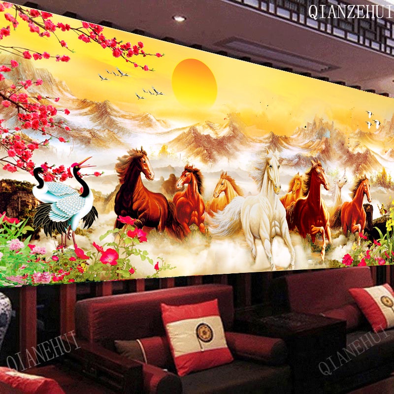 Bộ Tranh Đính Đá Tự Làm Hình Tám Ngựa Mặt Trời Thành Công Để Trang Trí