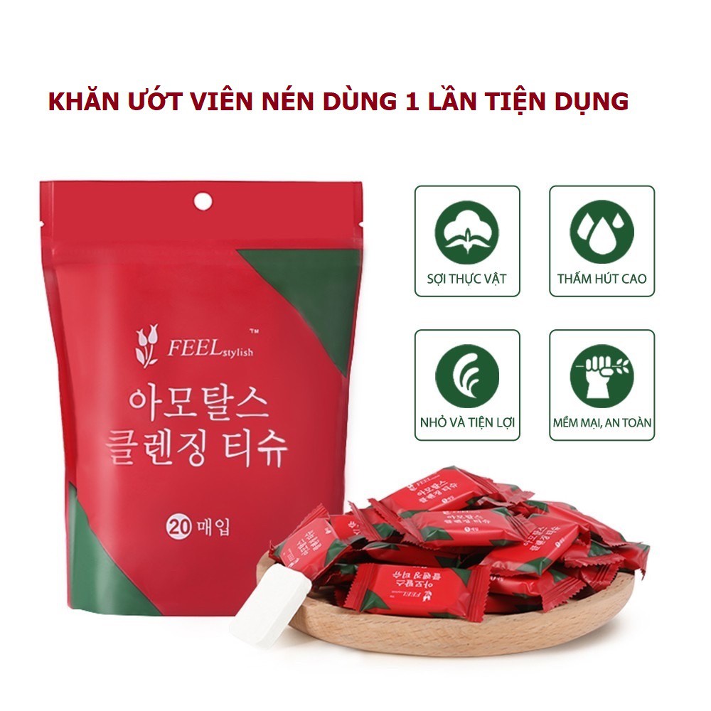 10 Viên Nén Khăn Ướt Nhỏ Gọn, Khăn Giấy Ướt Mini, Chất Liệu Mềm, Mịn, Sạch Sẽ, Khăn Giấy Nén Hàn Quốc. Kingler 5850Set10