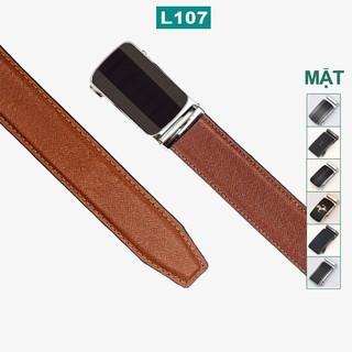 Thắt lưng da nam L107 da Saffiano 3 lớp màu nâu-khóa tự động nhiều mặt lựa chọn