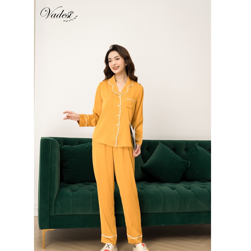 [ NEW - Chính Hãng] Bộ Pijama Dài Tay Lụa Cao Cấp Màu Trơn Basic Đẹp Mềm Mượt - Thời Trang Vadesi