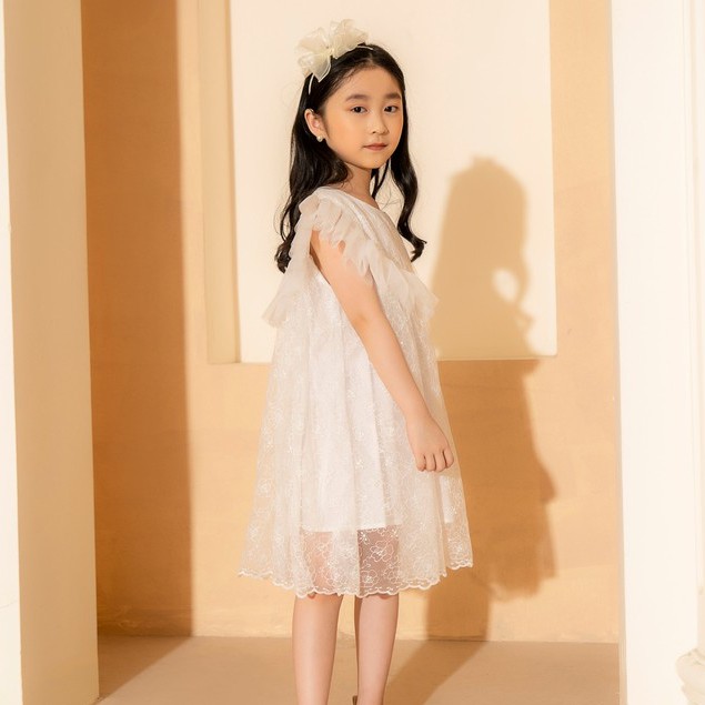 Váy công chúa ren trắng babydoll 137KIDS thiết kế lót lụa thoáng mát thấm hút mồ hôi cho bé gái