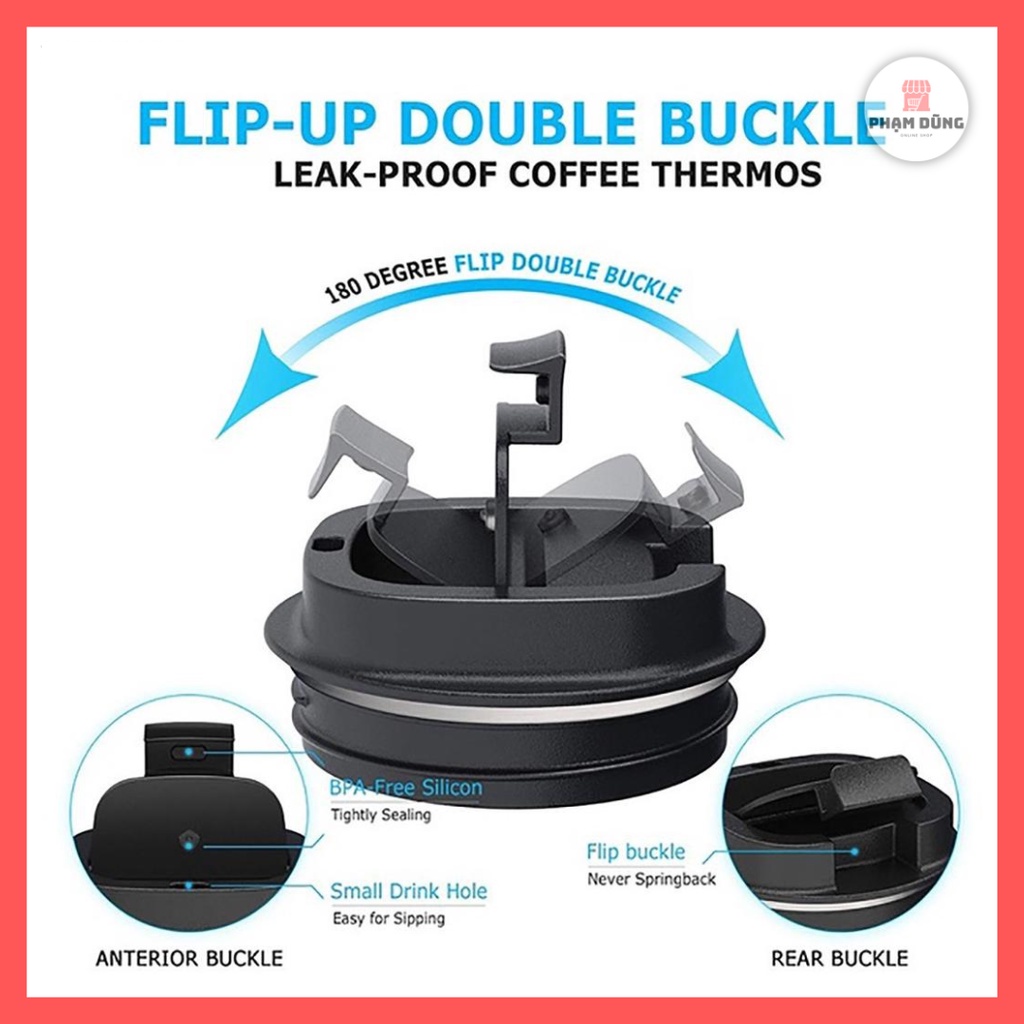 Ly coffee cup có nắp chống đổ , bình nước giữ nhiệt inox 304 cao cấp