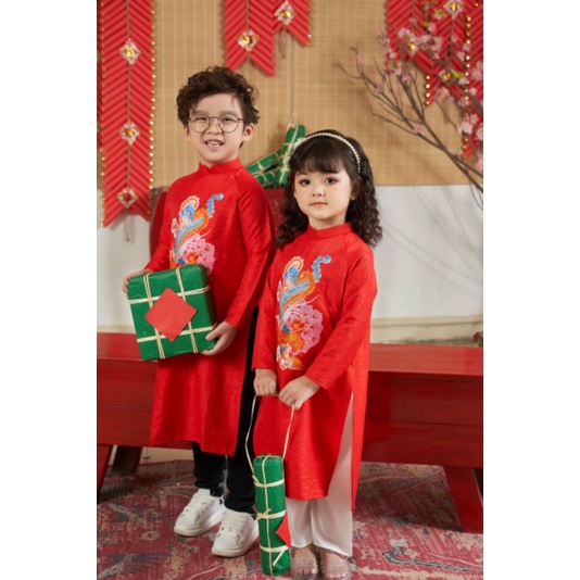 🥰 Sét áo dài bé trai bé gái cao cấp họa tiết thêu nổi bật  chất vải mềm đẹp . áo dài tết cho bé