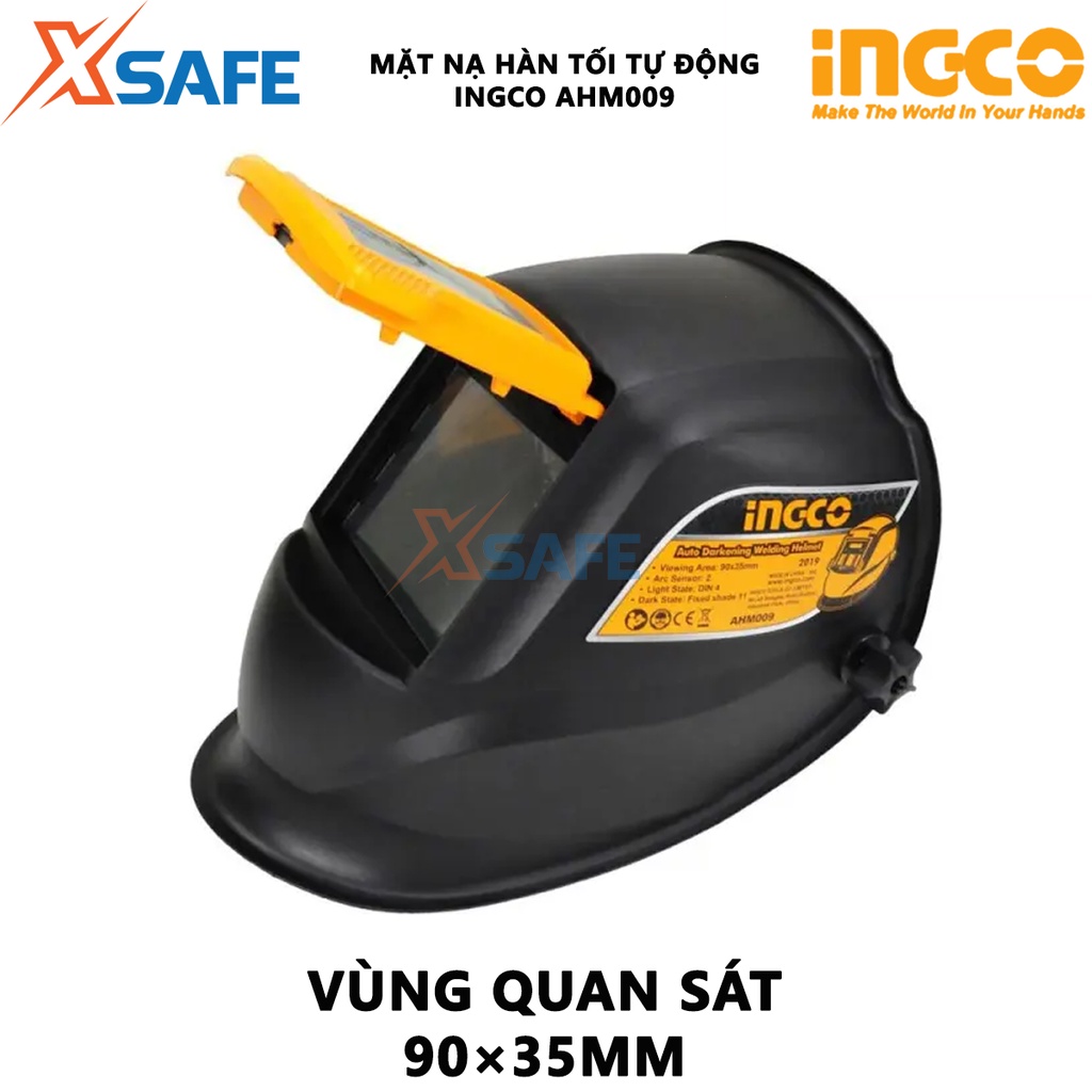 Mặt nạ hàn tự động INGCO AHM009 dùng pin mặt trời, có thể sạc lại, không cần thay pin, vùng quan sát 90x35mm - [XSAFE]