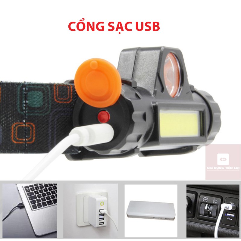 Đèn pin đội đầu siêu sáng 101 pha xa và gần (kèm pin và dây sạc USB)