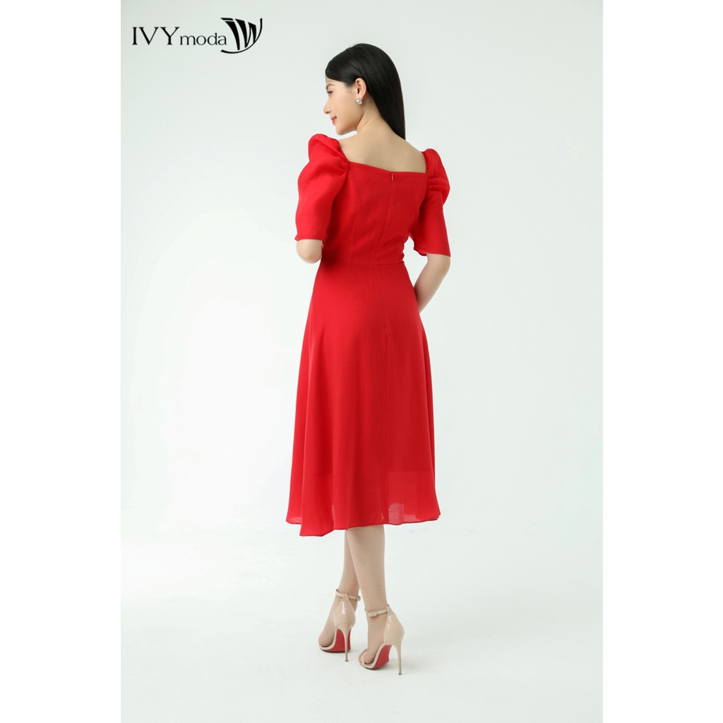 Đầm cổ chéo xếp ly IVY moda MS 48M7297