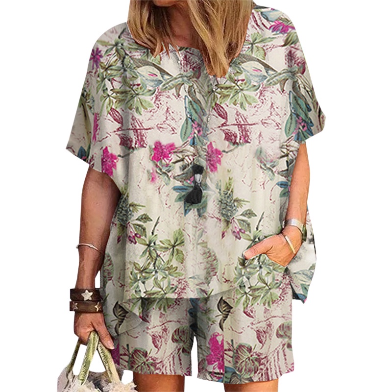 Set áo ngắn tay + quần short lưng cao ống rộng ZANZEA thời trang dành cho nữ