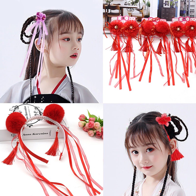 Kẹp tóc hình hoa dáng dài phong cách Hán Phục dễ thương dành cho bé