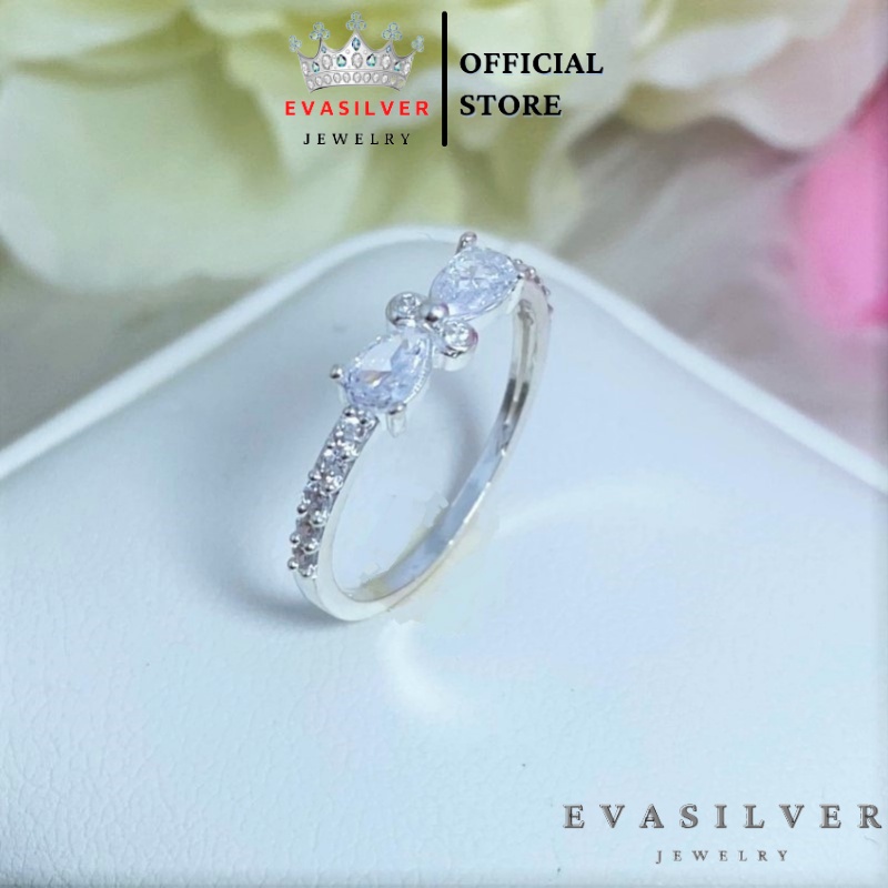 Nhẫn nữ bạc ta mặt hình nơ đính đá nữ tính - Trang sức bạc Evasilver