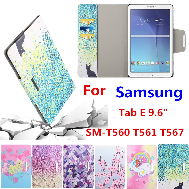 Bao Da Máy Tính Bảng Pu Họa Tiết Hoạt Hình Cho Samsung Tab E 9.6 Inch Sm-T560 T561 Ốp