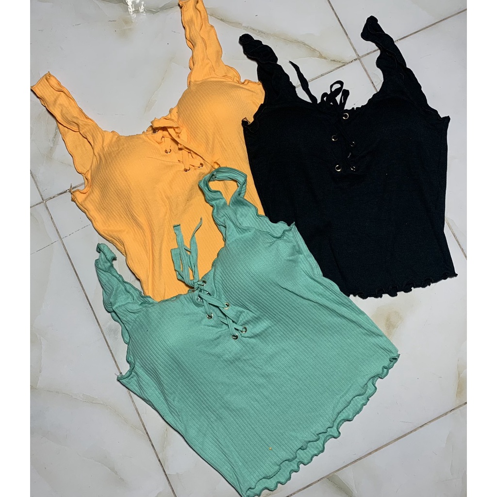 Áo 2 dây croptop có mút ngực dáng ôm vải thun gân co giãn mềm mịn xinh xắn dễ mặc